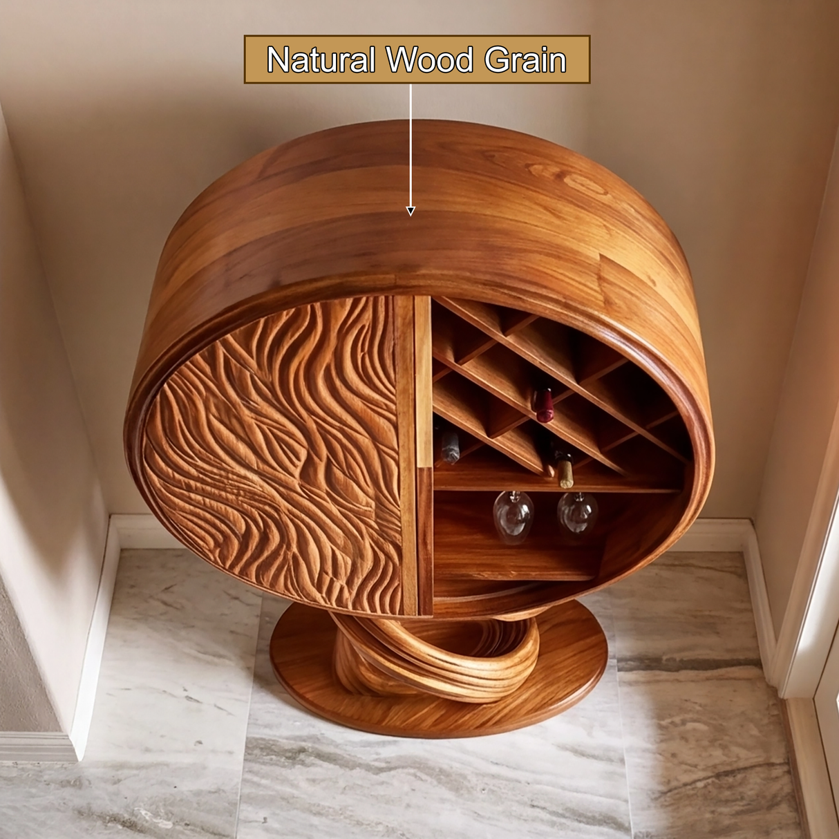 Aurevian Sculpted Solid Wood Bar Cabinet - Timberustic Wine Cabinet