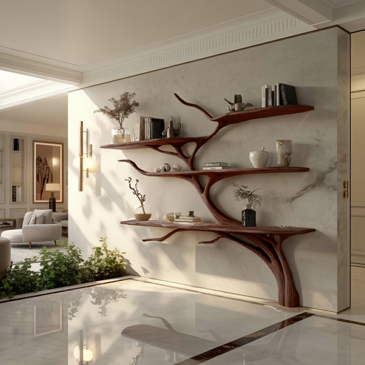 Aurevine Sculptural Solid Wood Tree Bookshelf