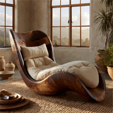 Aurevista Handcrafted Sculpted Solid Wood Chaise Lounge