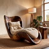 Aurevista Handcrafted Sculpted Solid Wood Chaise Lounge