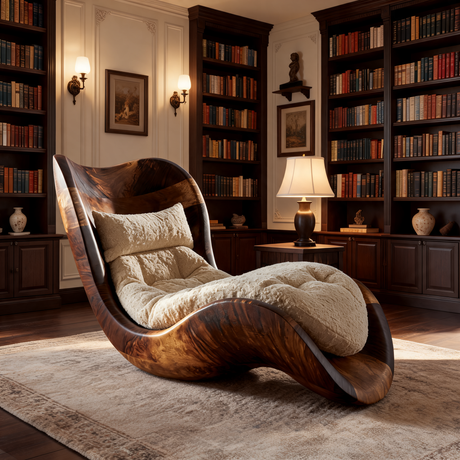 Aurevista Handcrafted Sculpted Solid Wood Chaise Lounge Dark Walnut - Timberustic Chaise Lounge