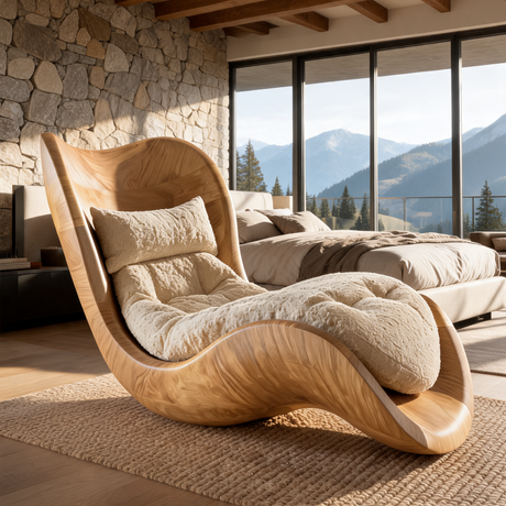 Aurevista Handcrafted Sculpted Solid Wood Chaise Lounge Natural Oak - Timberustic Chaise Lounge
