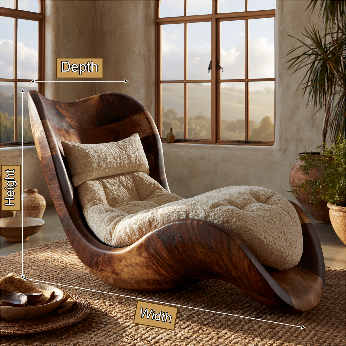 Aurevista Handcrafted Sculpted Solid Wood Chaise Lounge