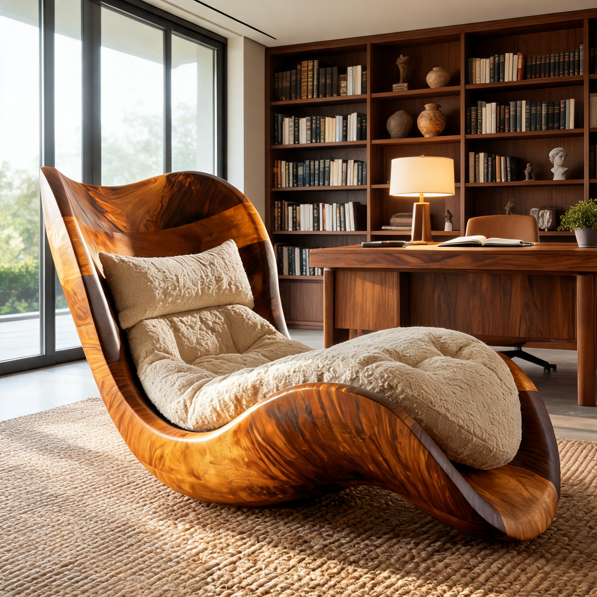 Aurevista Handcrafted Sculpted Solid Wood Chaise Lounge