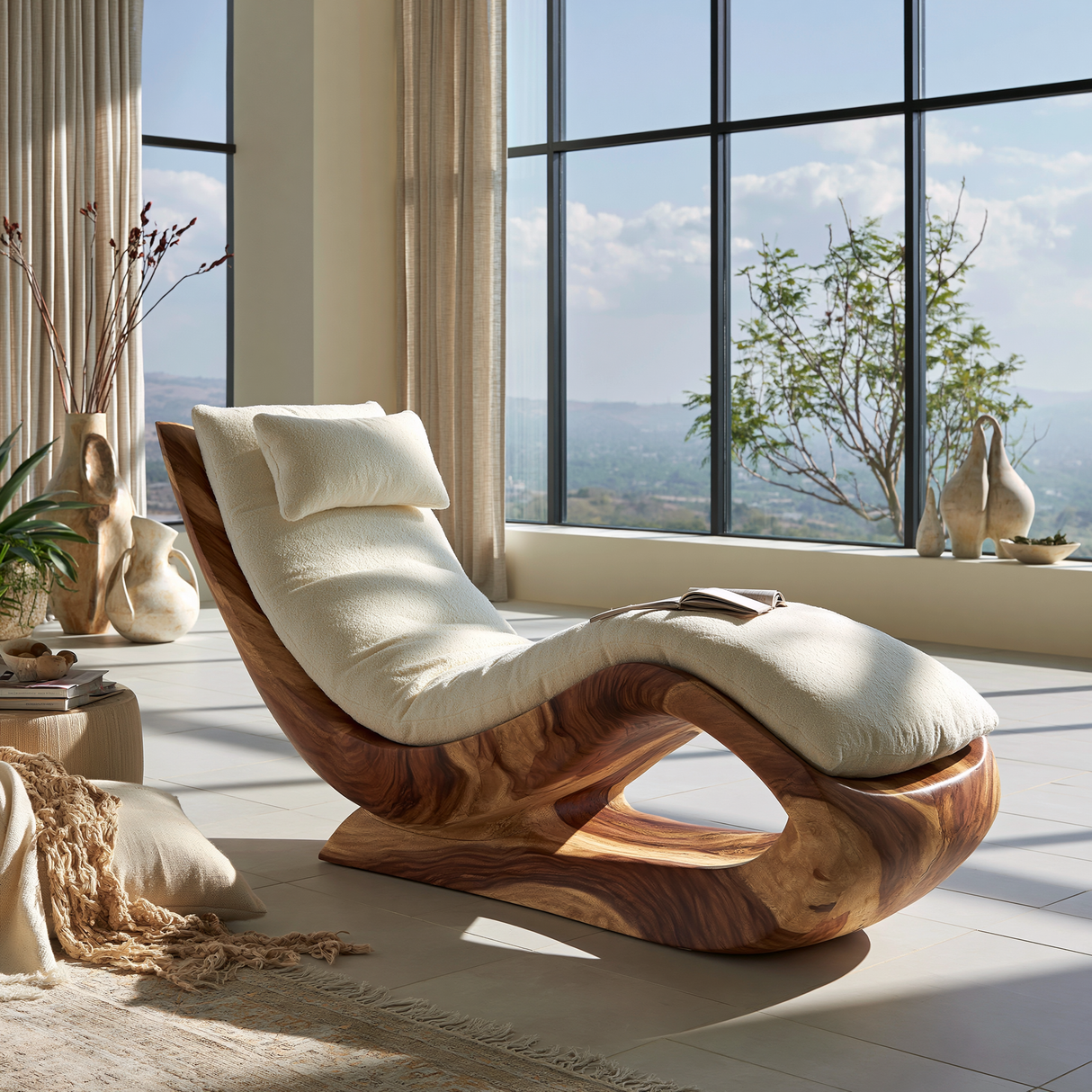 Aurevista Handcrafted Solid Wood Chaise Lounge