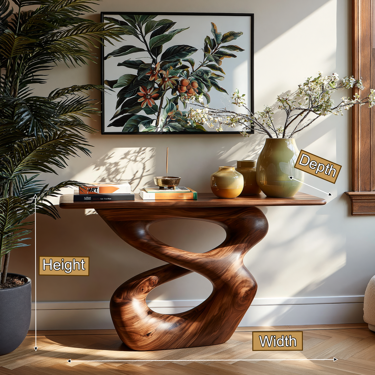 Aurevon Curved Solid Wood Hallway Console Table - Timberustic Console Table