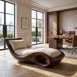 Aurevon Handcrafted Sculpted Solid Wood Chaise Lounge