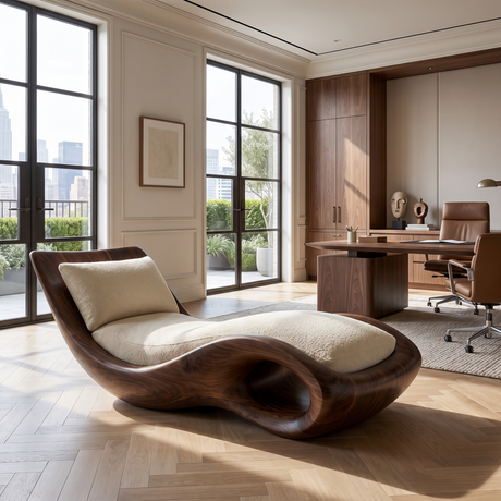 Aurevon Handcrafted Sculpted Solid Wood Chaise Lounge Dark Walnut - Timberustic Chaise Lounge