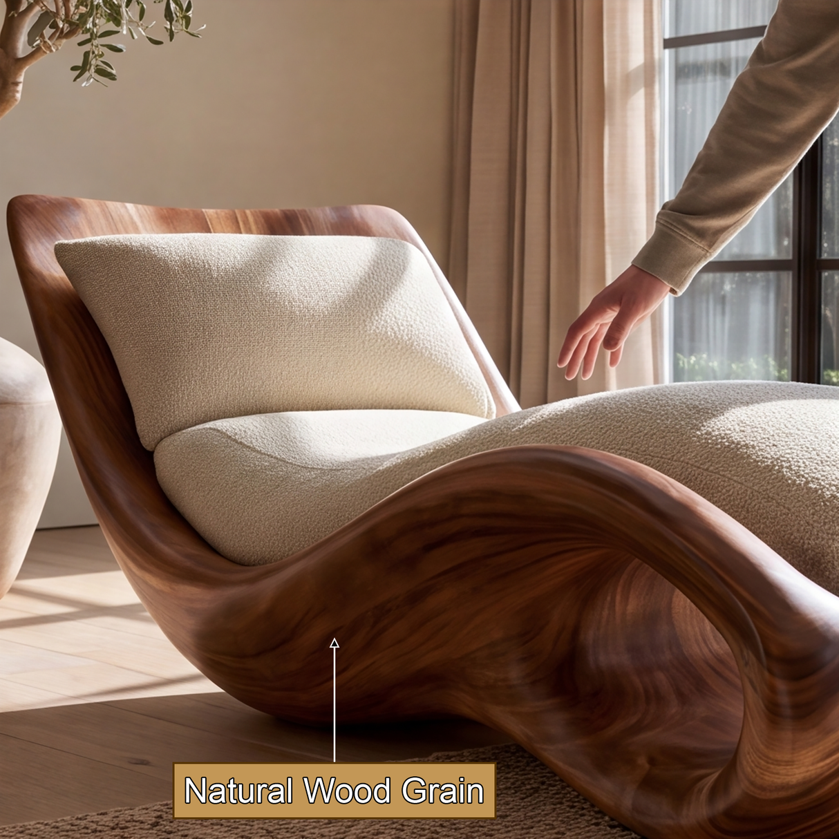 Aurevon Handcrafted Sculpted Solid Wood Chaise Lounge