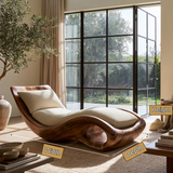 Aurevon Handcrafted Sculpted Solid Wood Chaise Lounge