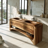 Aurevon Handcrafted Solid Wood Freestanding Bathroom Vanity with Integrated Sinks and Drawers