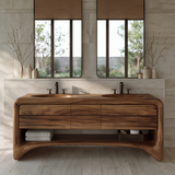 Aurevon Handcrafted Solid Wood Freestanding Bathroom Vanity with Integrated Sinks and Drawers