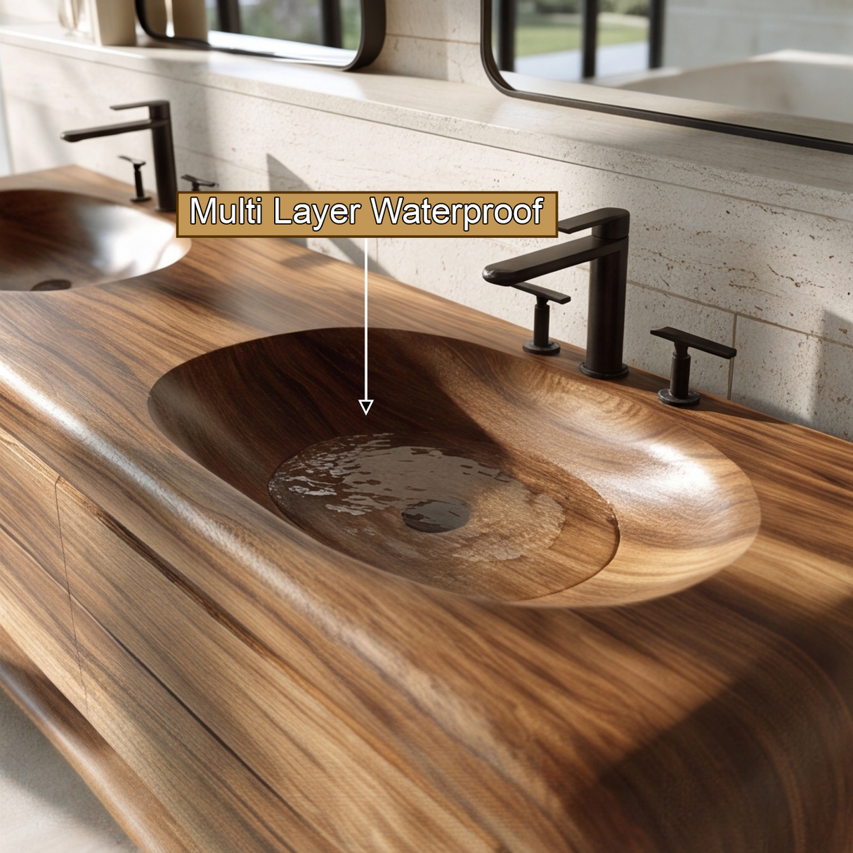 Aurevon Handcrafted Solid Wood Freestanding Bathroom Vanity with Integrated Sinks and Drawers