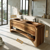 Aurevon Handcrafted Solid Wood Freestanding Bathroom Vanity with Integrated Sinks and Drawers