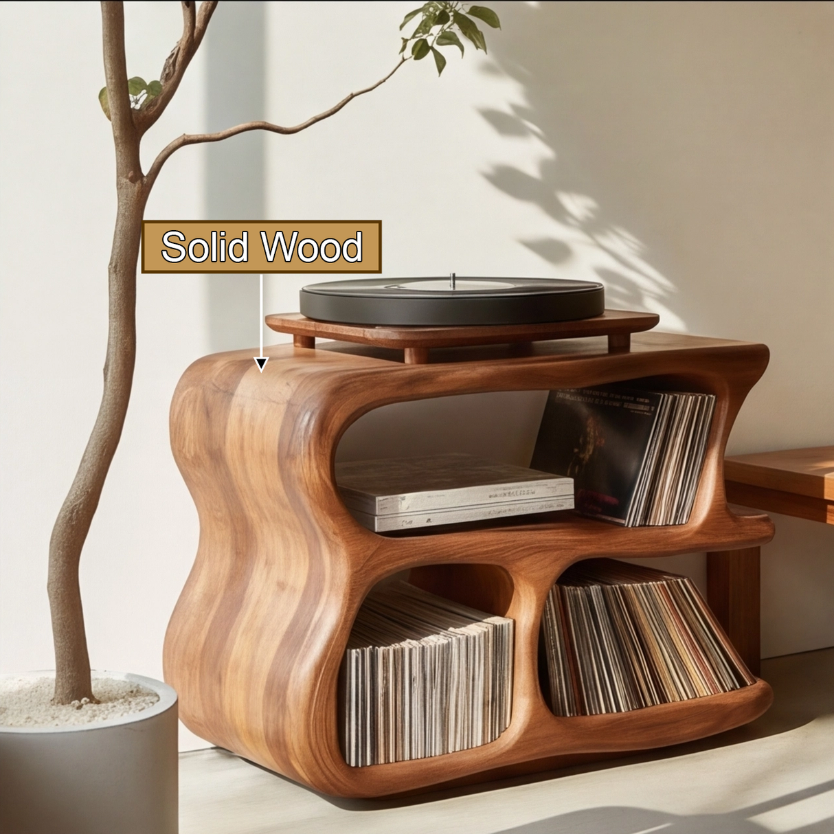Aurevon Handcrafted Solid Wood Record Player Stand SPA210423 - Timberustic Record Player Stand With Storage