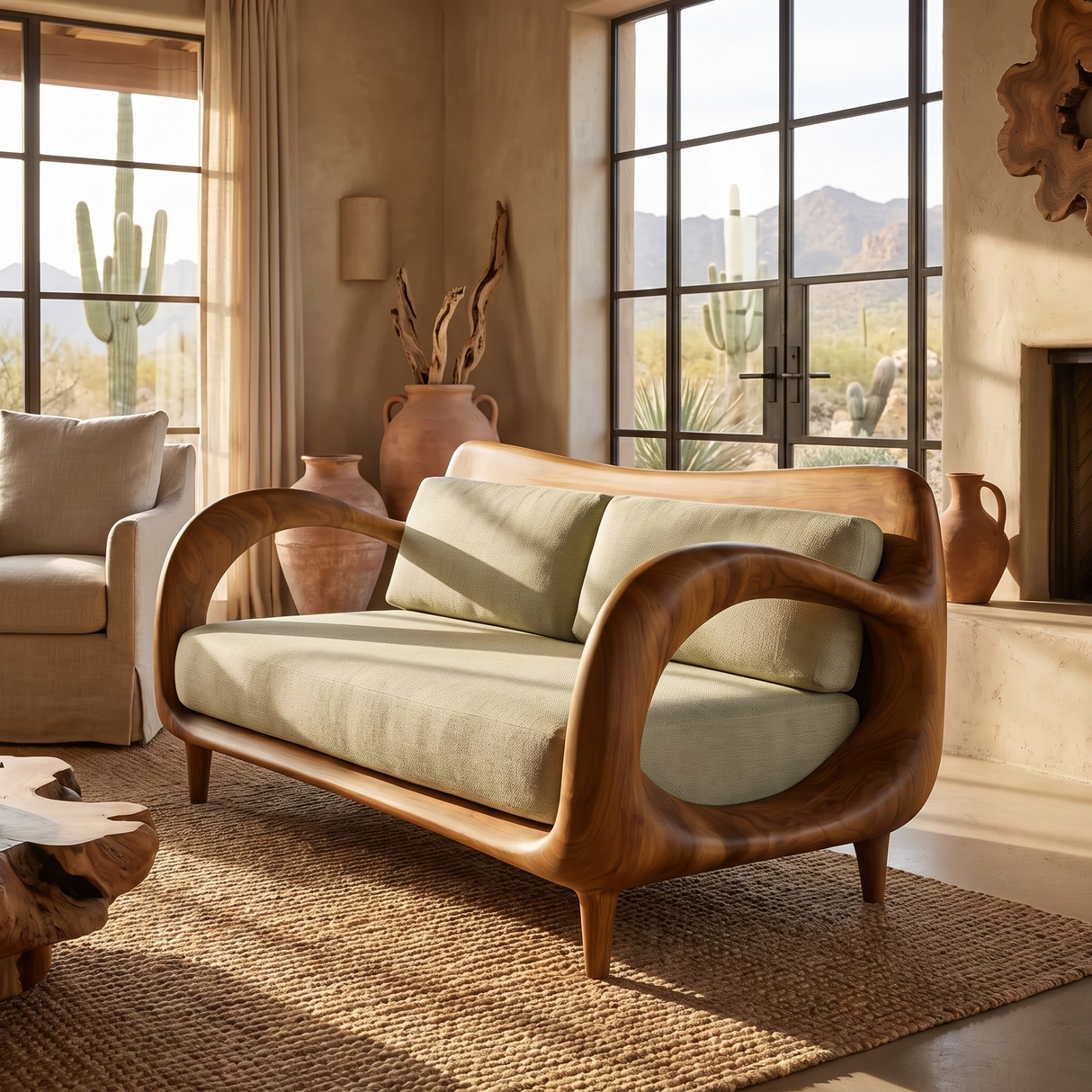 Aurevon Sculpted Solid Wood Sofa Brown - Timberustic Sofa