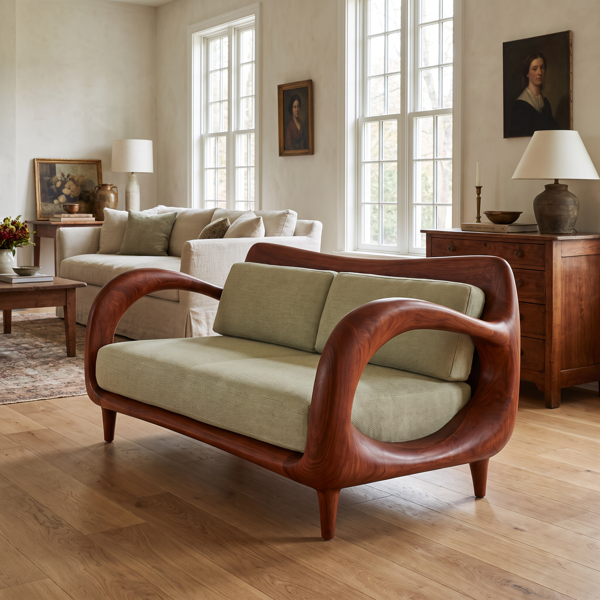 Aurevon Sculpted Solid Wood Sofa Mahogany - Timberustic Sofa