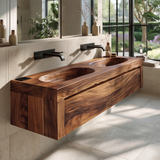 Aurevyn Handcrafted Solid Wood Floating Bathroom Vanity with Integrated Sinks and Drawers