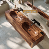 Aurevyn Handcrafted Solid Wood Floating Bathroom Vanity with Integrated Sinks and Drawers