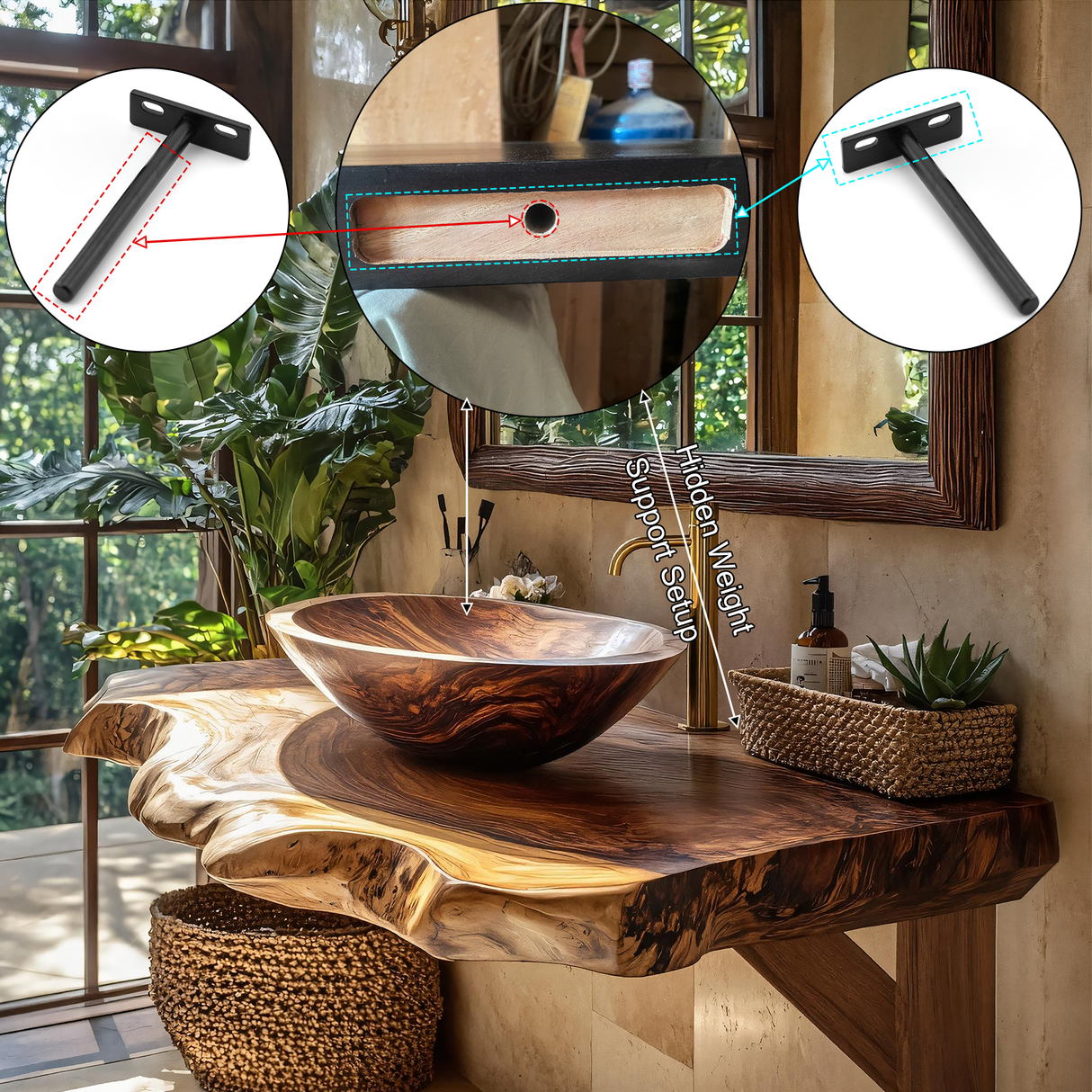 Avelion Live Edge Solid Wood Floating Bathroom Vanity SPA354296 - Timberustic Floating Bathroom Vanity