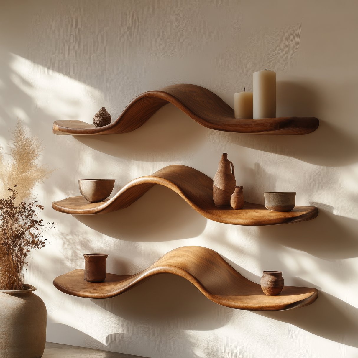 Avelis Sculpted Solid Wood Floating Shelf SPA395366 - Timberustic Floating Shelf
