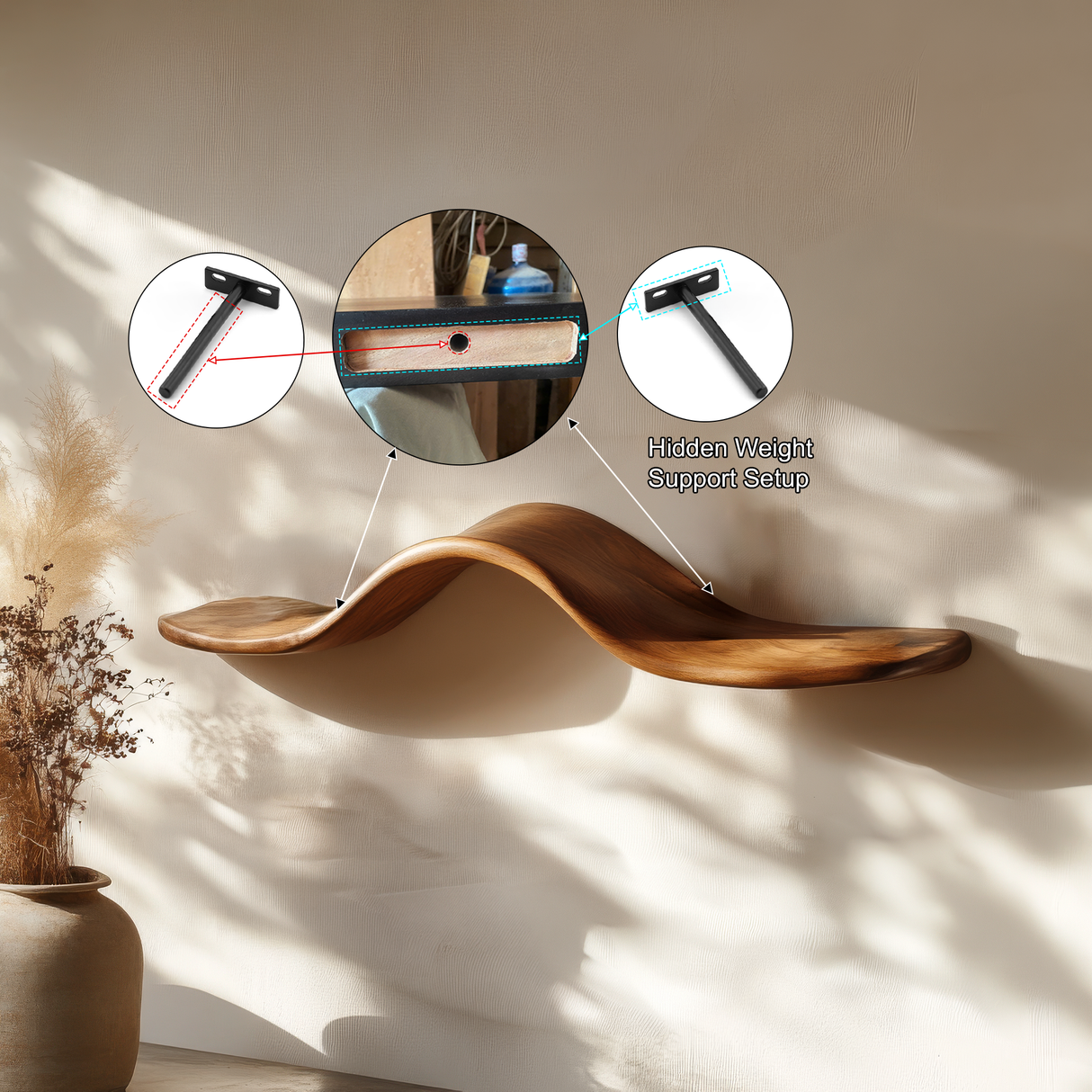 Avelis Sculpted Solid Wood Floating Shelf SPA395366 - Timberustic Floating Shelf