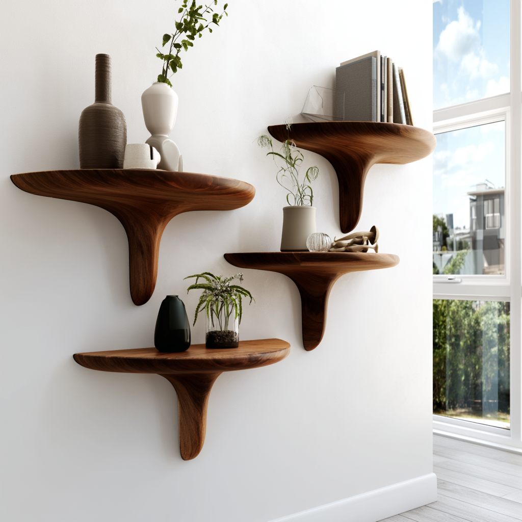 Avelon Sculpted Solid Wood Mushroom Floating Shelf SPA812436 - Timberustic Floating Shelf