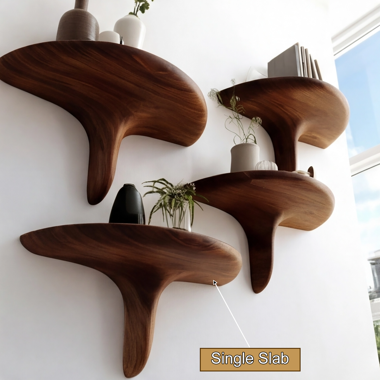 Avelon Sculpted Solid Wood Mushroom Floating Shelf SPA812436 - Timberustic Floating Shelf