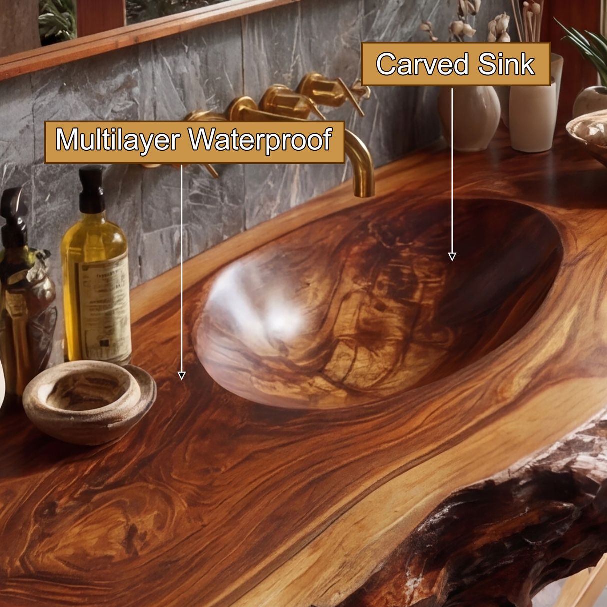 Avendra Live Edge Solid Wood Floating Bathroom Vanity with Integrated Sink SPA201365 - Timberustic Floating Bathroom Vanity with Integrated Sink