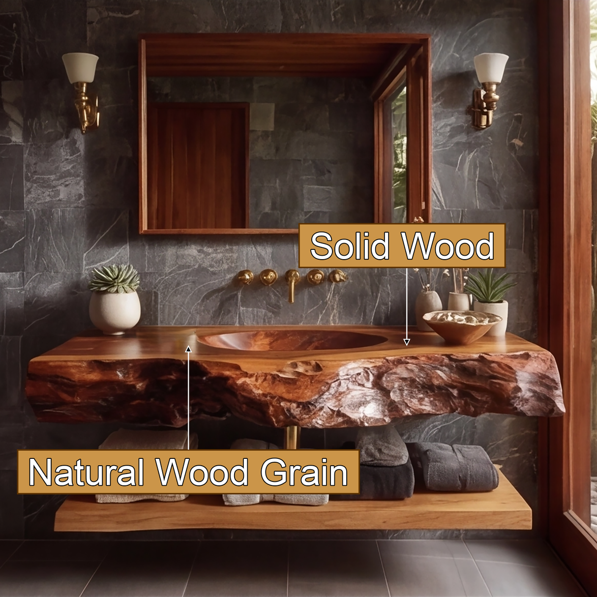 Avendra Live Edge Solid Wood Floating Bathroom Vanity with Integrated Sink SPA201365 - Timberustic Floating Bathroom Vanity with Integrated Sink