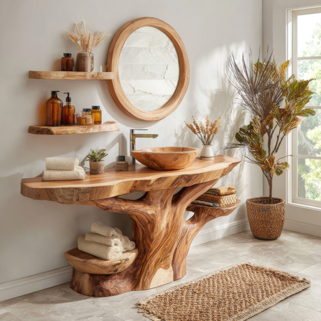 Avenor Live Edge Solid Wood Bathroom Vanity with Shelves - Timberustic Freestanding Bathroom Vanity with Shelves