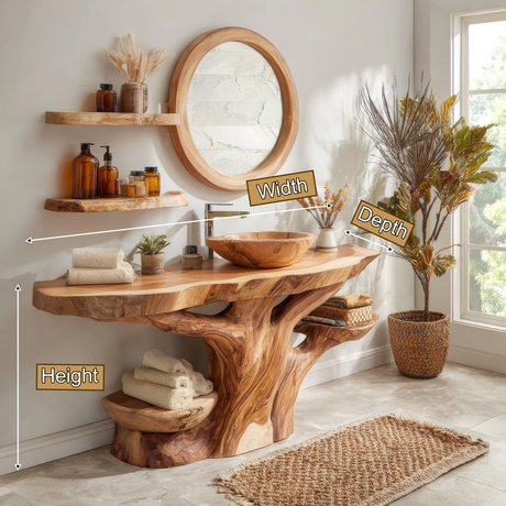 Avenor Live Edge Solid Wood Bathroom Vanity with Shelves - Timberustic Freestanding Bathroom Vanity with Shelves