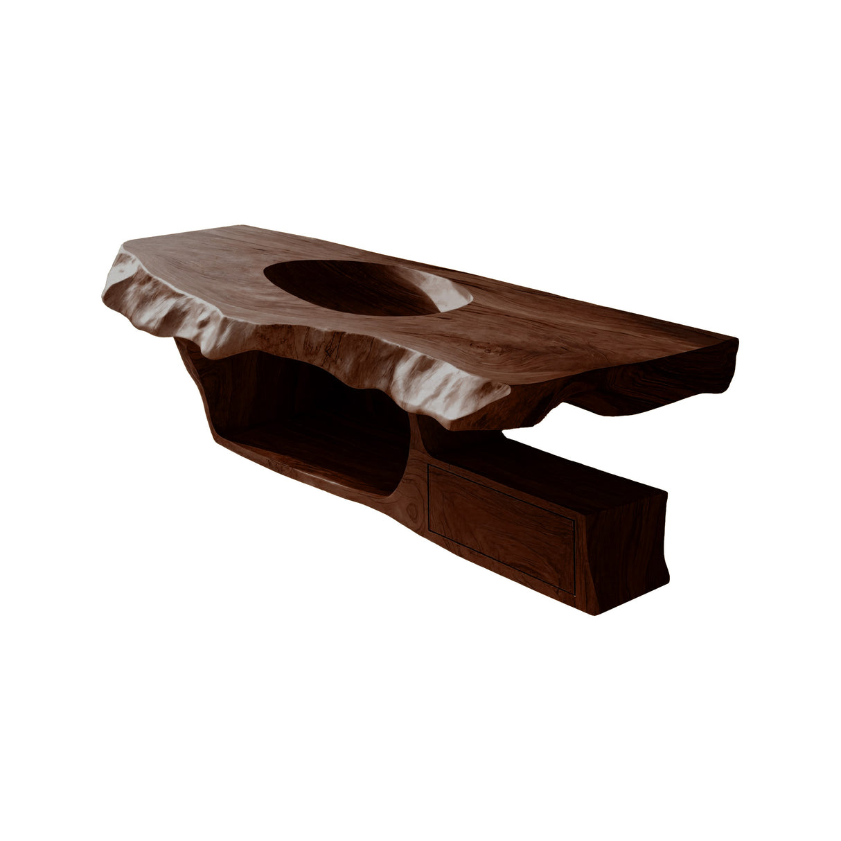 Avenra Live Edge Solid Wood Floating Bathroom Vanity with Integrated Sink and Open Storage Dark Walnut - Timberustic Floating Bathroom Vanity with Integrated Sink and Open Storage
