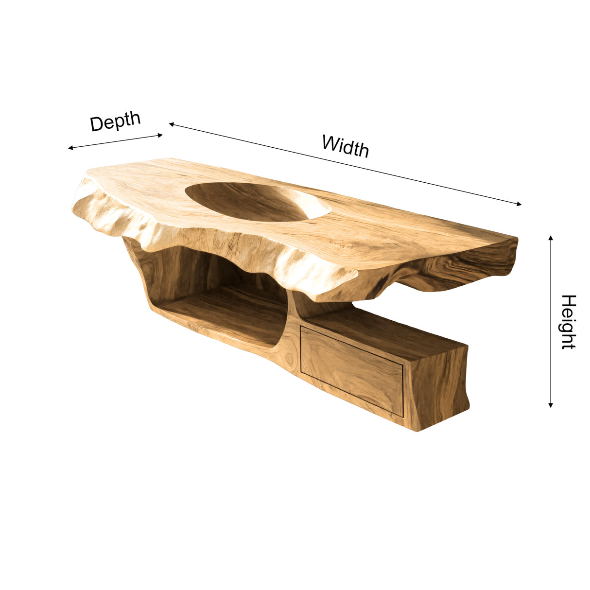 Avenra Live Edge Solid Wood Floating Bathroom Vanity with Integrated Sink and Open Storage - Timberustic Floating Bathroom Vanity with Integrated Sink and Open Storage