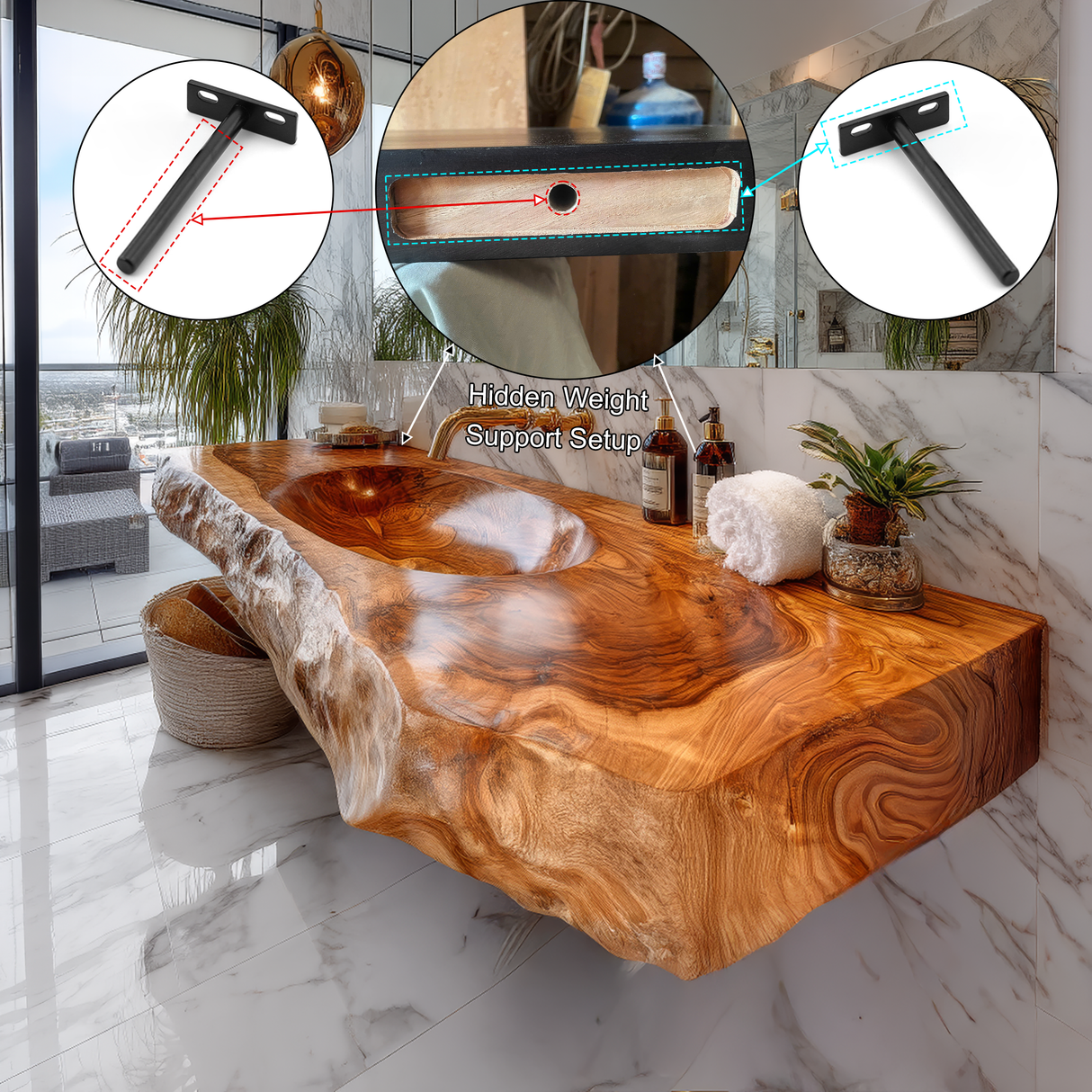 Avensa Live Edge Solid Wood Floating Bathroom Vanity with Integrated Sink SPA362594 - Timberustic Floating Bathroom Vanity with Integrated Sink
