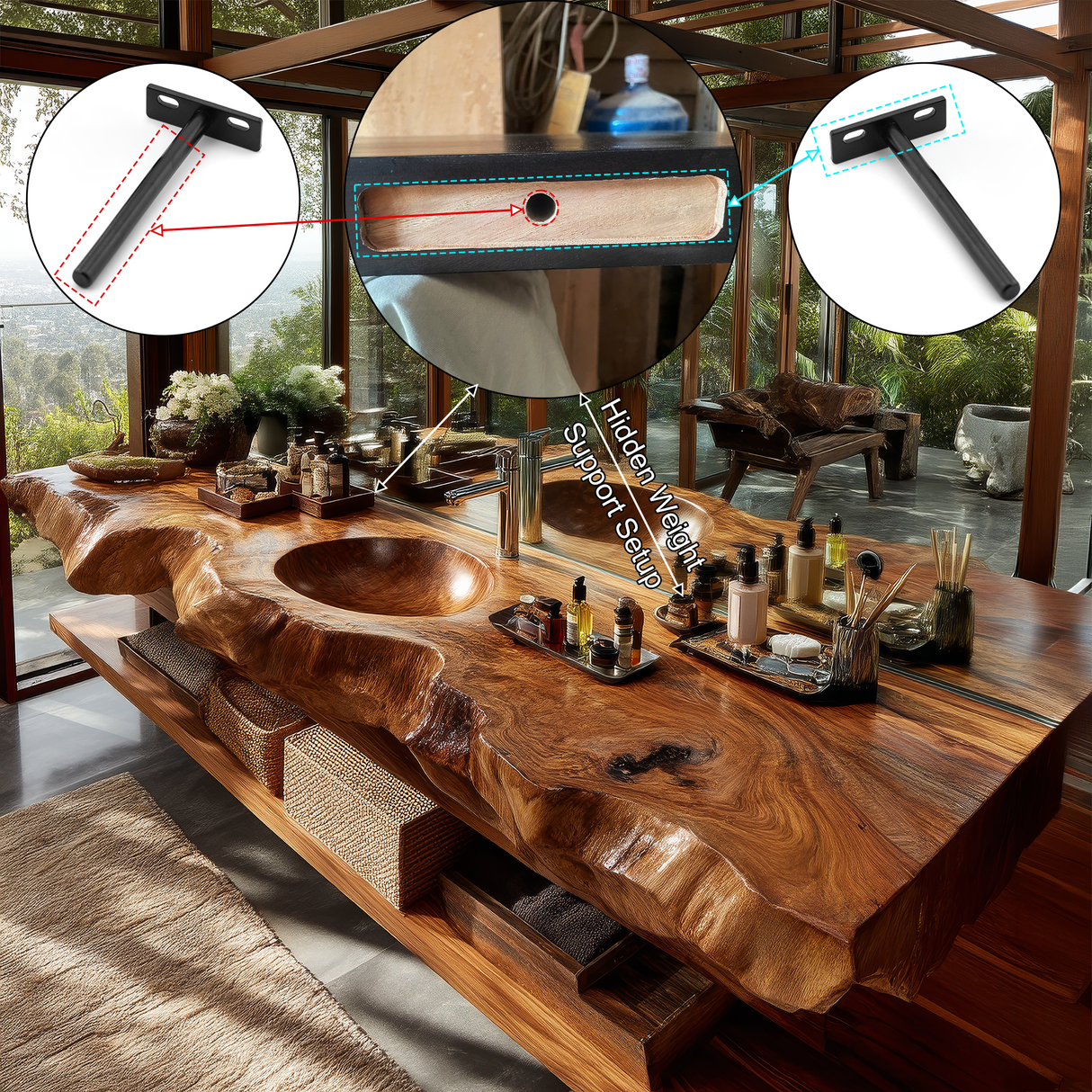 Avensor Live Edge Solid Wood Floating Bathroom Vanity with Integrated Sink SPA563795 - Timberustic Floating Bathroom Vanity with Integrated Sink