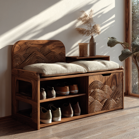 Averin Crest Solid Wood Shoe Rack Bench - Timberustic Shoe Rack