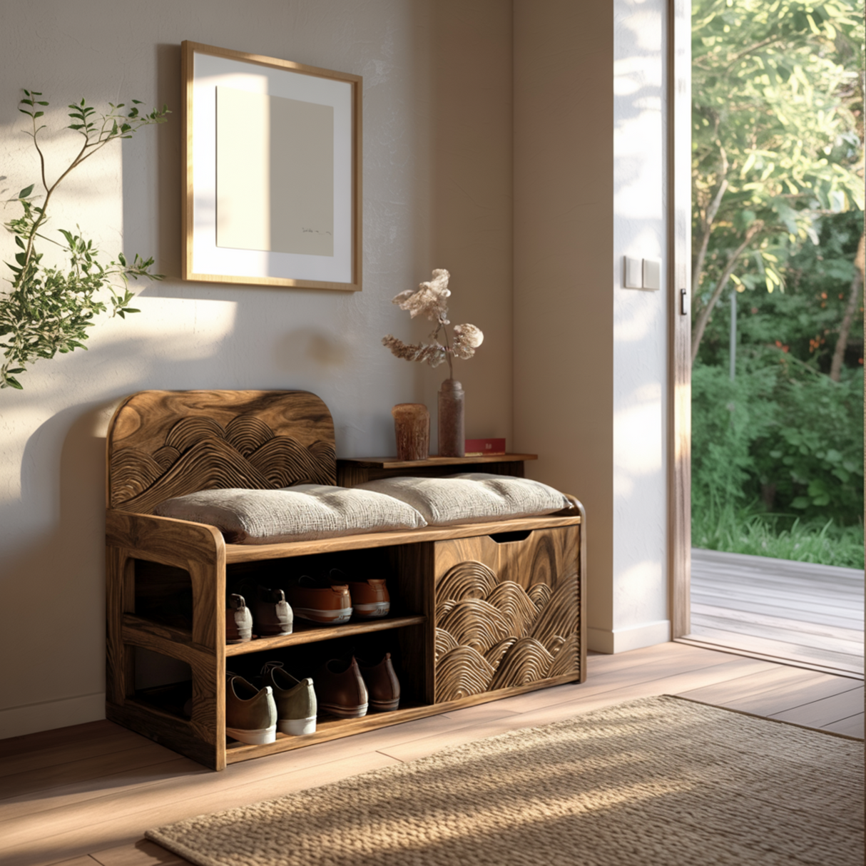 Averin Crest Solid Wood Shoe Rack Bench - Timberustic Shoe Rack