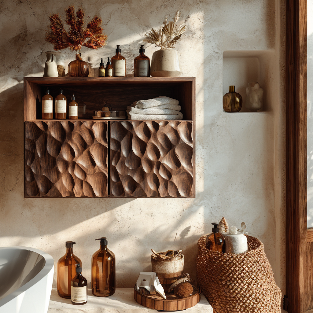 Averin Ripple Solid Wood Floating Bathroom Cabinet