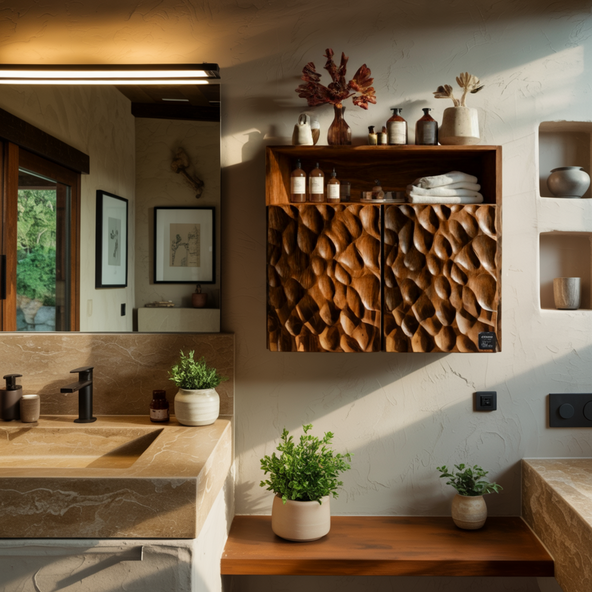 Averin Ripple Solid Wood Floating Bathroom Cabinet