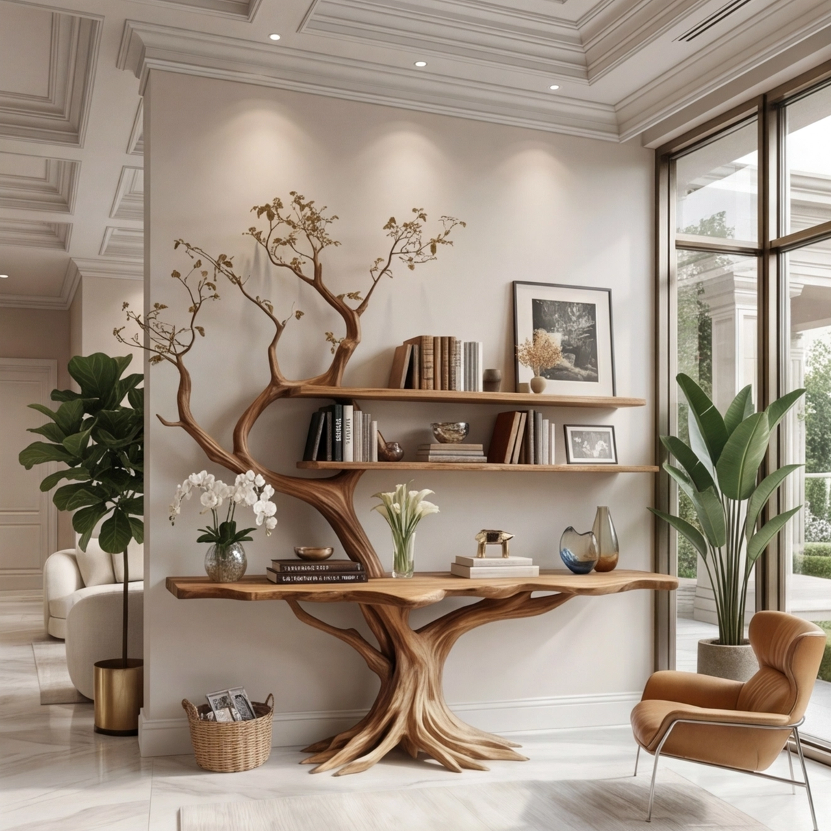 Averion Sculpted Solid Wood Console Table with Shelves - Timberustic Console Table with Shelves