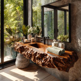 Averion Sculpted Solid Wood Floating Bathroom Vanity with Integrated Sink - Timberustic Floating Bathroom Vanity with Integrated Sink
