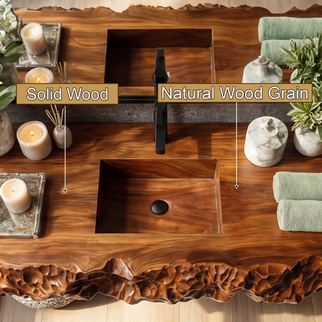 Averion Sculpted Solid Wood Floating Bathroom Vanity with Integrated Sink - Timberustic Floating Bathroom Vanity with Integrated Sink