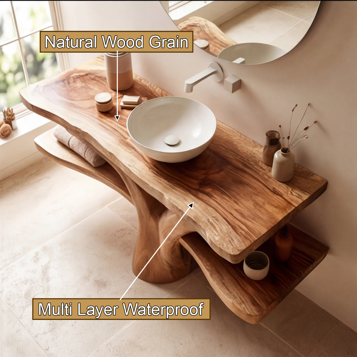 Averon Rootform Solid Wood Freestanding Bathroom Vanity with Shelves - Timberustic Freestanding Bathroom Vanity with Shelves