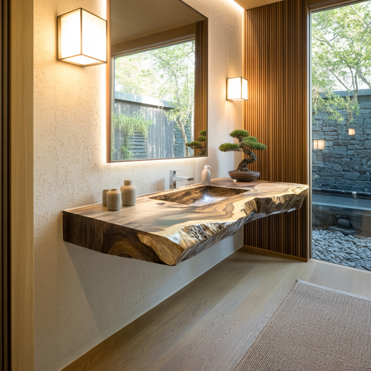 Averra Live Edge Solid Wood Floating Bathroom Vanity with Integrated Sink - Timberustic Floating Bathroom Vanity with Integrated Sink