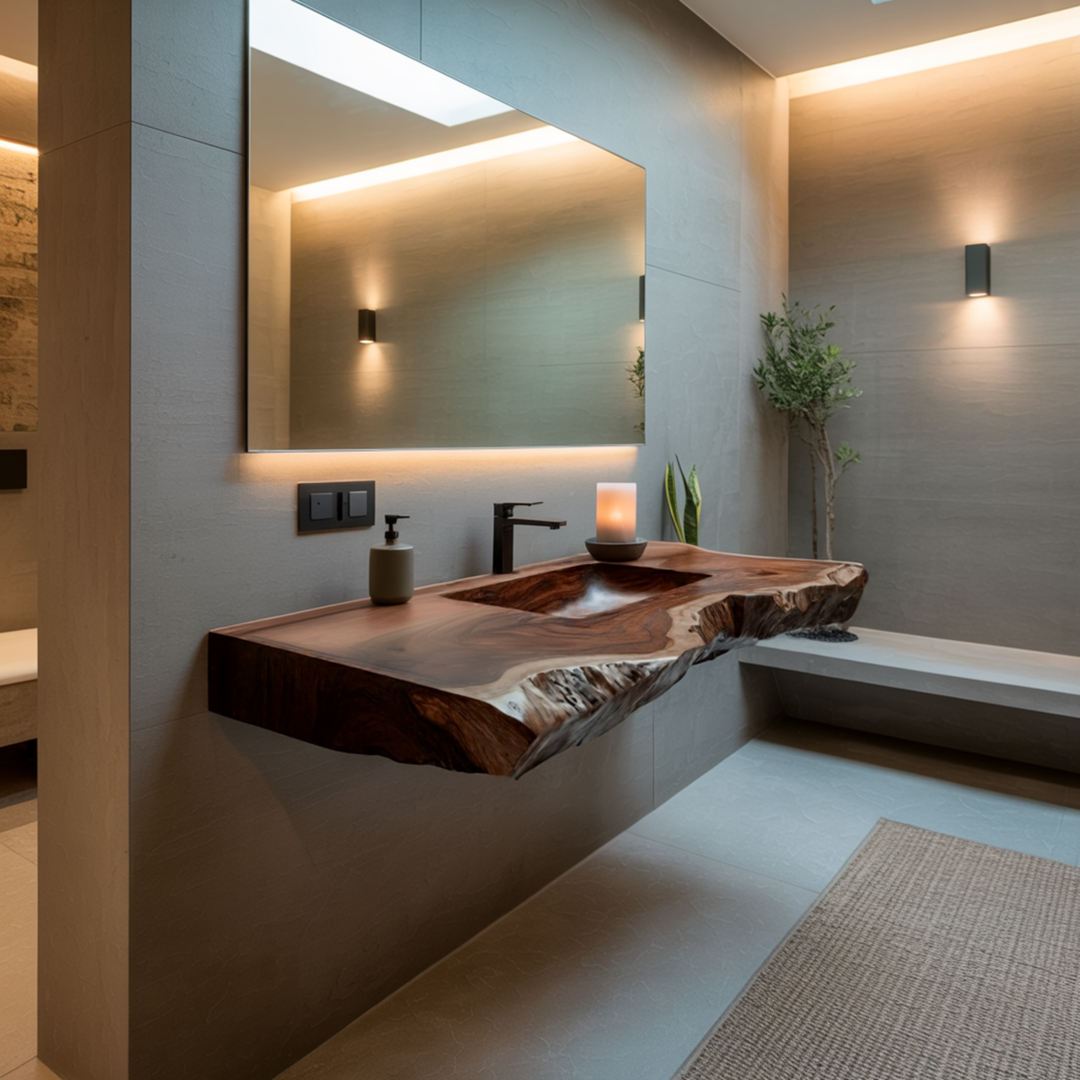 Averra Live Edge Solid Wood Floating Bathroom Vanity with Integrated Sink - Timberustic Floating Bathroom Vanity with Integrated Sink