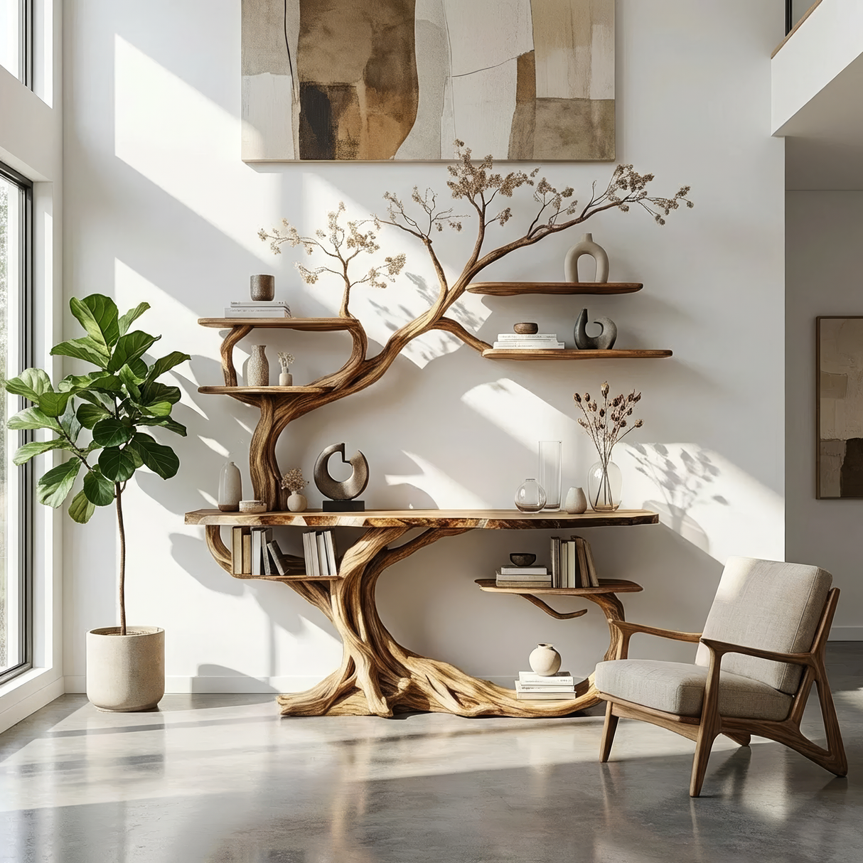 Averra Sculpted Solid Wood Console Table with Shelves - Timberustic Console Table with Shelves