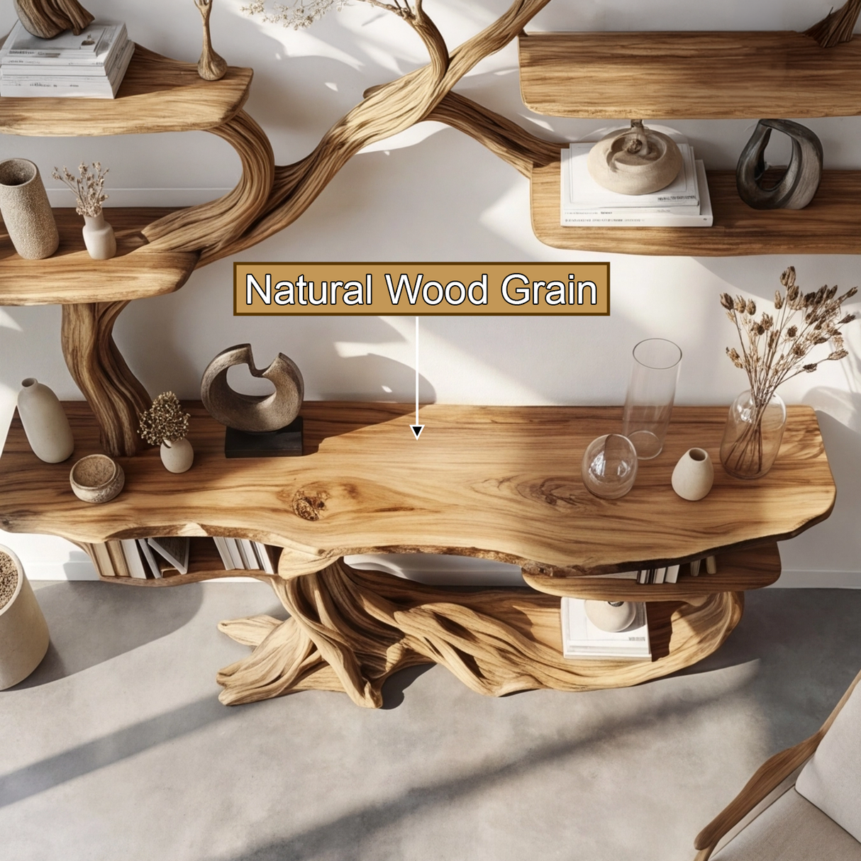 Averra Sculpted Solid Wood Console Table with Shelves - Timberustic Console Table with Shelves