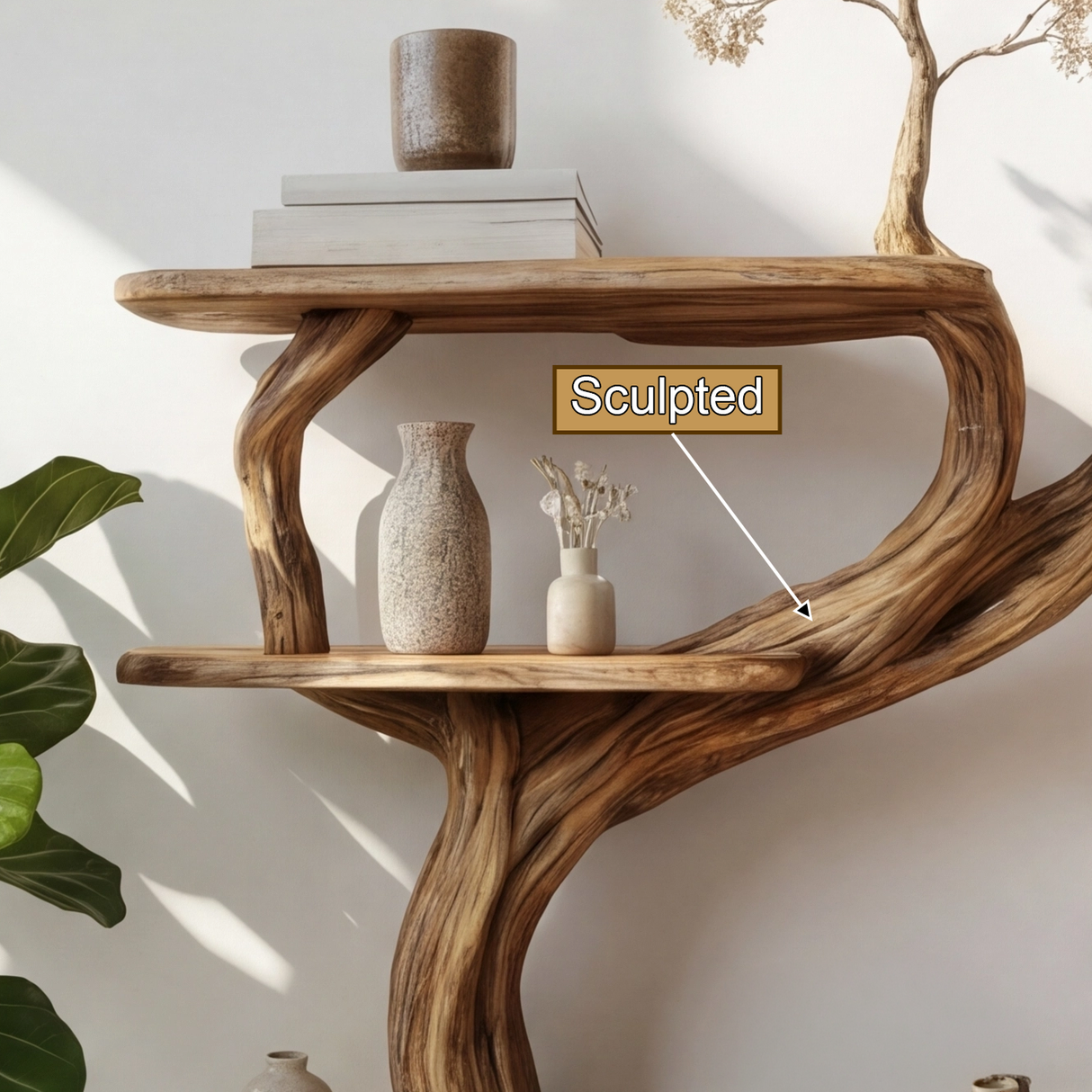 Averra Sculpted Solid Wood Console Table with Shelves - Timberustic Console Table with Shelves