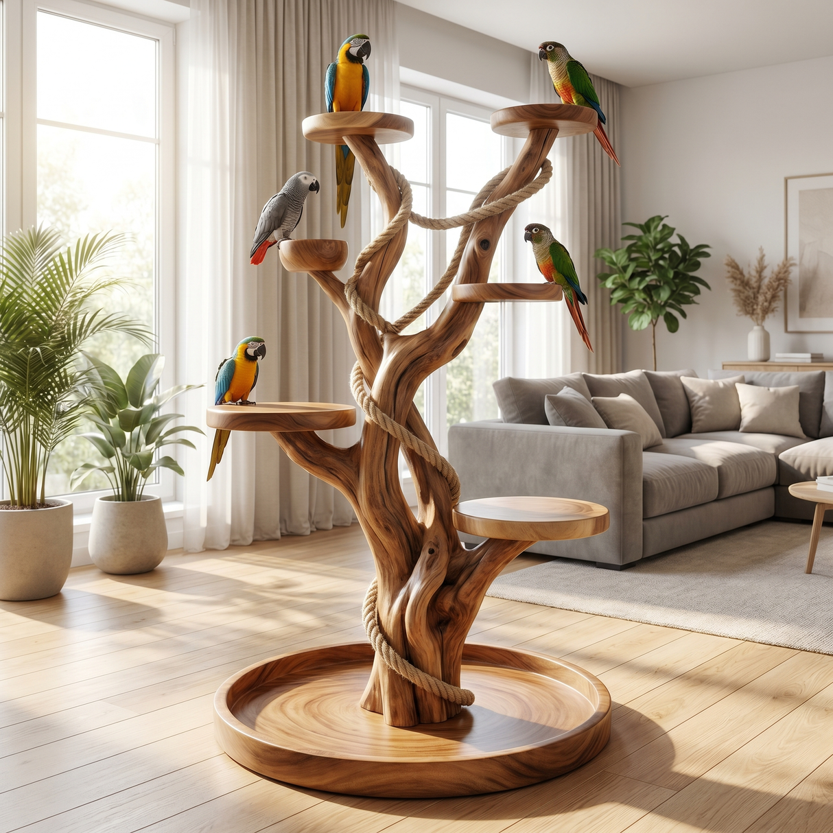 Aviaris Handcrafted Solid Wood Tree Branch Parrot Stand SPA374565 - Timberustic Tree Branch Parrot Stand